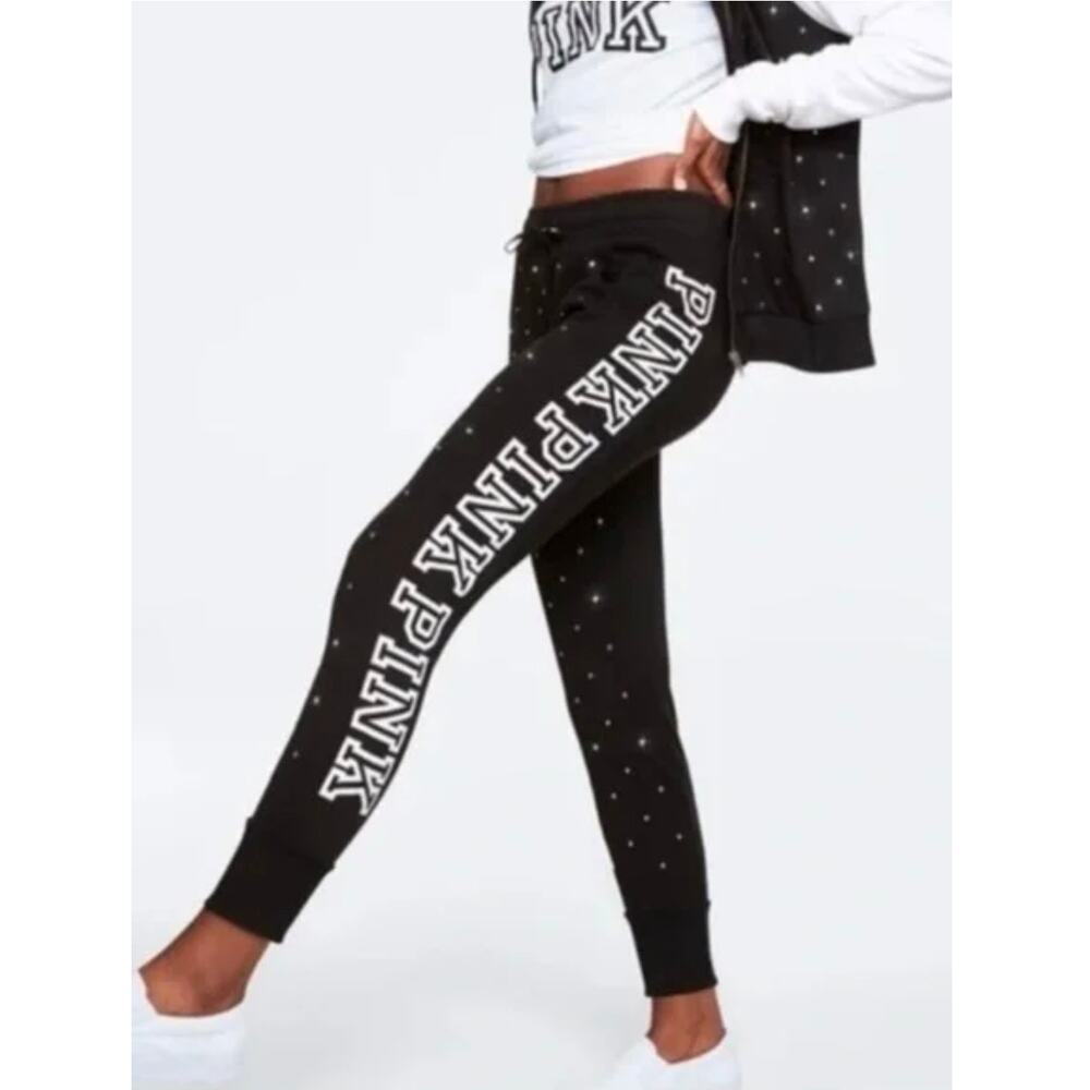 PINK bejeweled Jogger sweats black Small